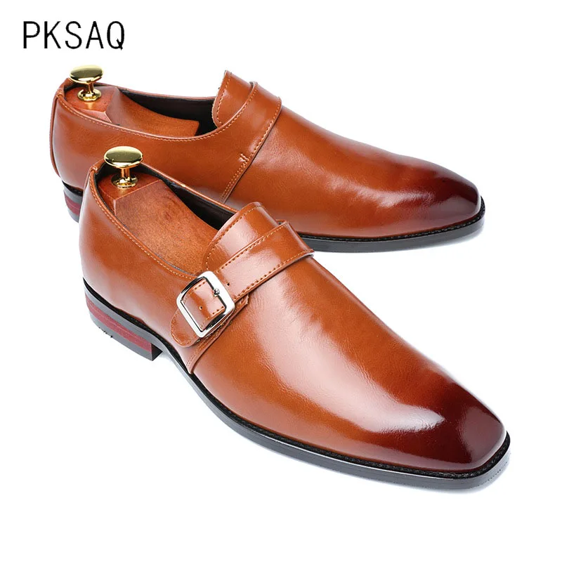 

2019 Spring Summer New Men PU Leather Fashion Pointed Men Leather Shoes Solid Color Feet Flat with Low Shoes Slip On