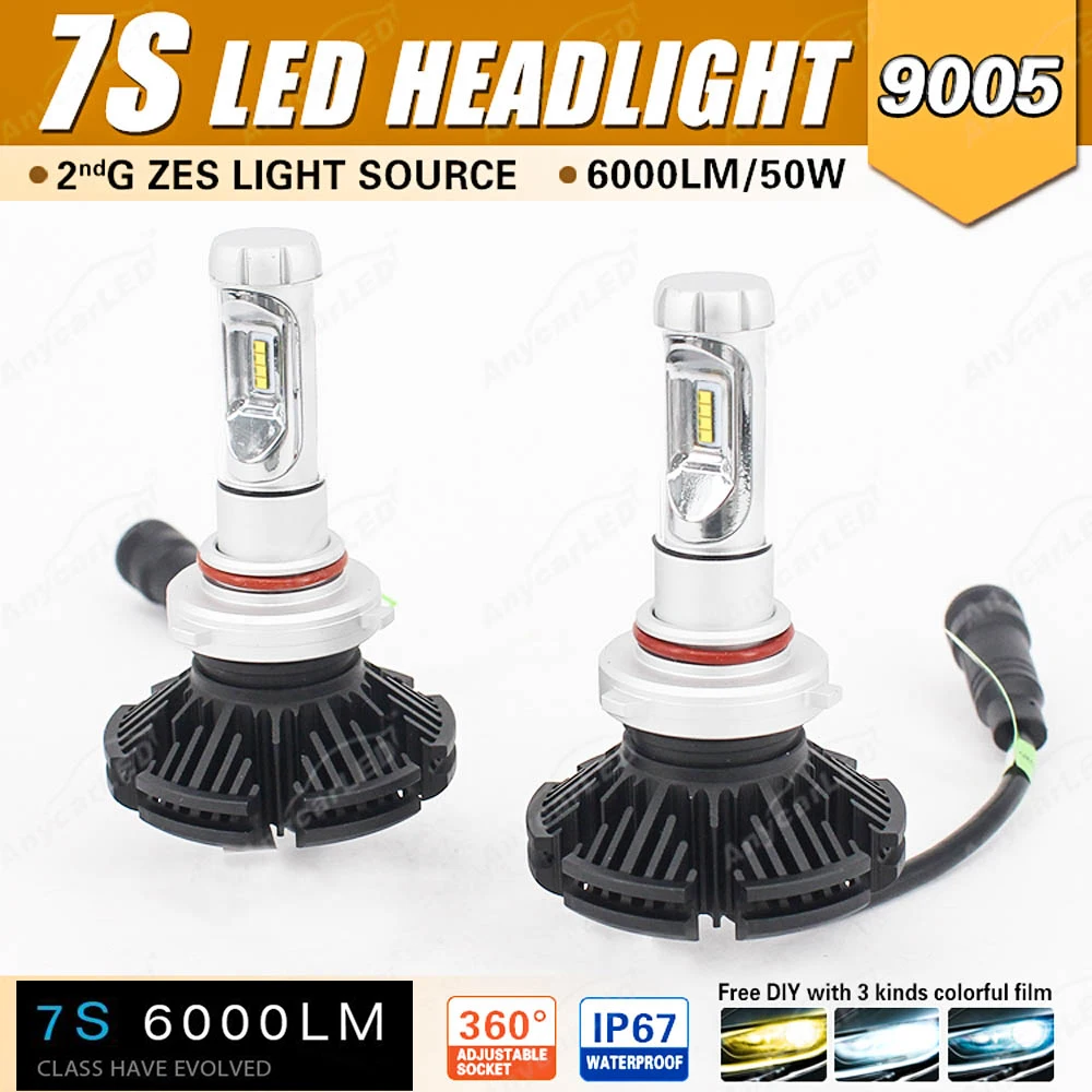 

1 Set 9005 HB3 7S LED Headlight 50W 6000LM LUMILED LUXEON ZES 2nd Chips Fanless All-in-one With Driver DIY Retrofit 3K 6.5K 8K