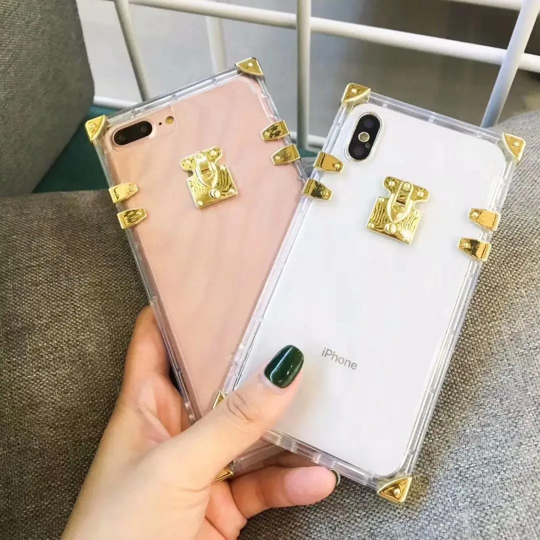 

Fashion Brand Transparent nice Brand clear Square Mobile Shell with Lock for iphone 6/6s 7/8 x/xs xs max