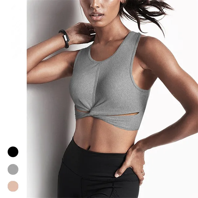 US $14.99 LORA ZEE Rib Knit Yoga Shirts For Women Ultrasoft Gym Clothing Undertow Tank Top Cross Knotted Spo