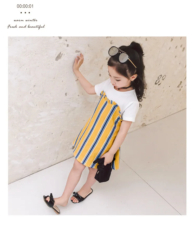 Princess dress Kids Baby Girls Summer Stitched striped bows Short sleeved dress sweet style children's clothing (6)
