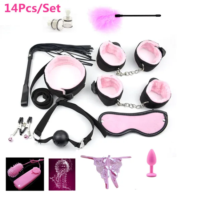 Sexy Set mit Handschellen Nippel Klammern Peitsche Mund Knebel Maske Anal Plug Vibrator für BDSM 1