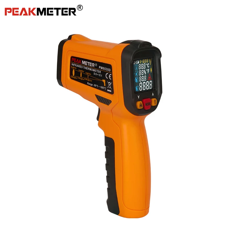 

PEAKMETER PM6530D LCD Display Handheld Infrared Thermometer Hygrometer Temperature Sensor -50~800 with Humidity and Dew Point