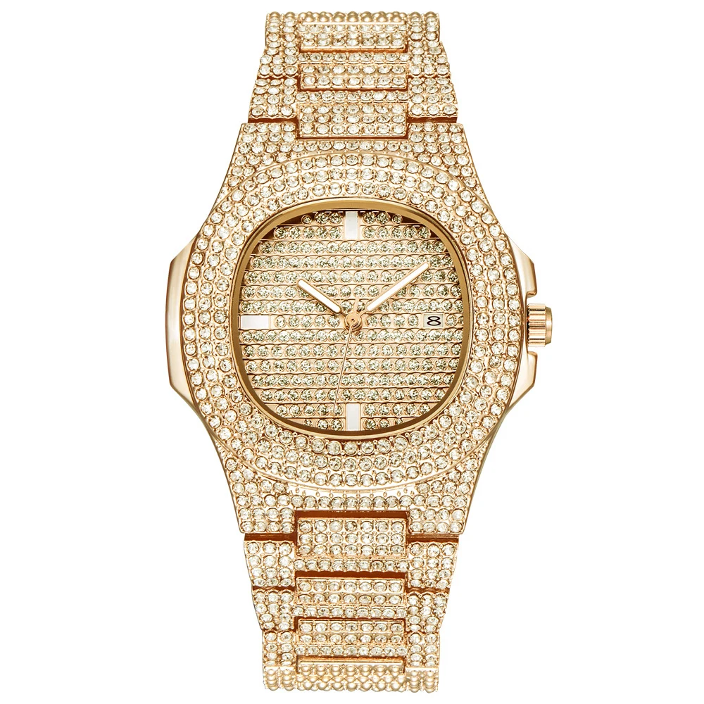 Ceny Ice out Hip Hop Bling diamentowy zegarek mężczyźni złoty stal nierdzewna męska biznes kwarcowy zegarki człowiek wodoodporny Relogio Masculino nowy
