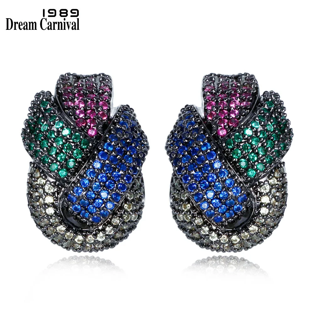 

DreamCarnival 1989 Blue Fuchsia Green CZ Braided Drop Earrings for Women Wedding Bijoux Twisted Black Color Pendientes tipo gota