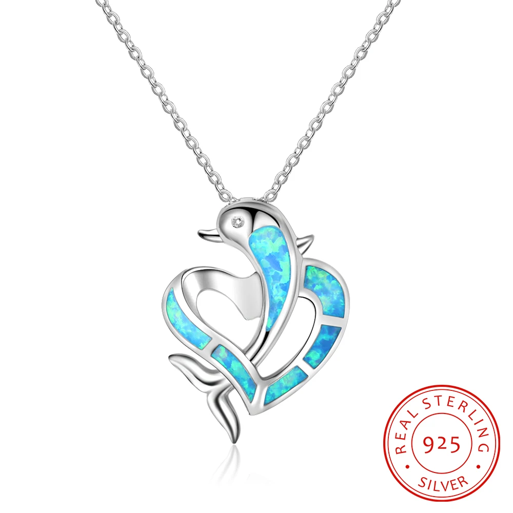 

Ocean Animal Heart Shaped Blue Fire Opal Fashion 925 Sterling Silver Necklace