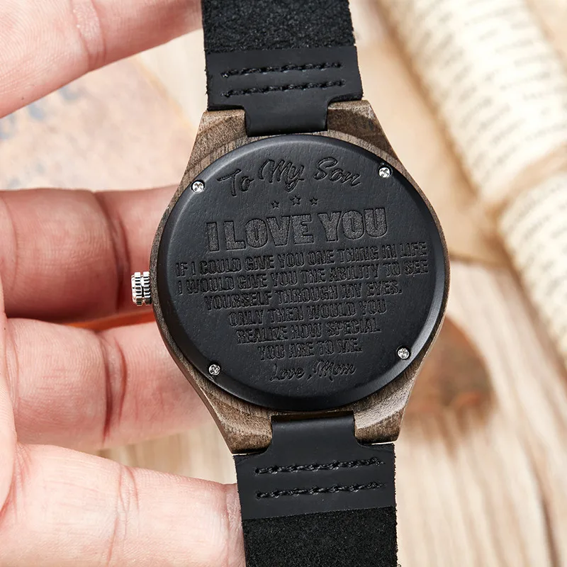 

Wood To My Son I lOVE YOU Engraving Men Watch Family Gifts Personalized Watch Special Present a Great Gift For Men Drop Shipping