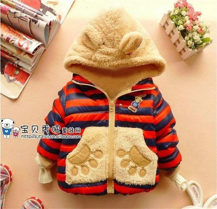 1 предмет, розничная, зимнее пальто с изображением медведя для маленьких мальчиков детская верхняя одежда детская хлопковая плотная теплая куртка с капюшоном Одежда для мальчиков