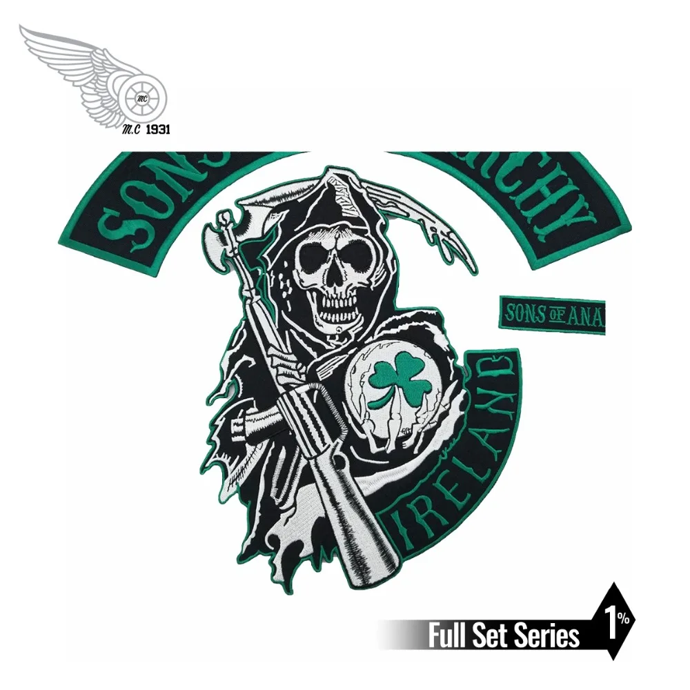 Ирландия SONS OF Biker Rider вышитая анархия термоклейкая нашивка на спине куртки черная