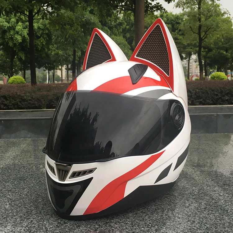Motorcycle Helmet Ears Cat Full Face Horns Snowboard Racing Protective Gear Lens