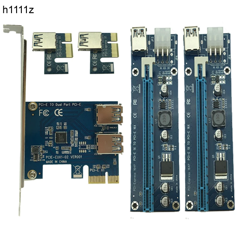 Pci-e para Dual Riser + Usb 1x para 2 Cabo de Alimentação de 15 Placa Riser Express 16x Cartão Extender Cabo Sata Pin-6pin Usb 3.0 Pci