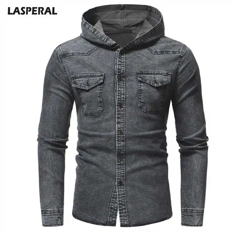 LASPERAL Men's Washed Casual Long-sleeved Denim Jacket Autumn And Winter Slim Hooded Classic Retro | Мужская одежда