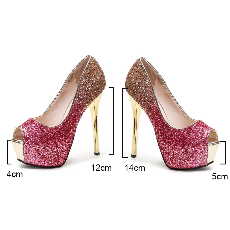 2019 Platform Heels Shoes Woman Gold Silver Peep Toe Pumps Women Shoes Wedding Shoes Bridal high Heels ladies shoes talon femme