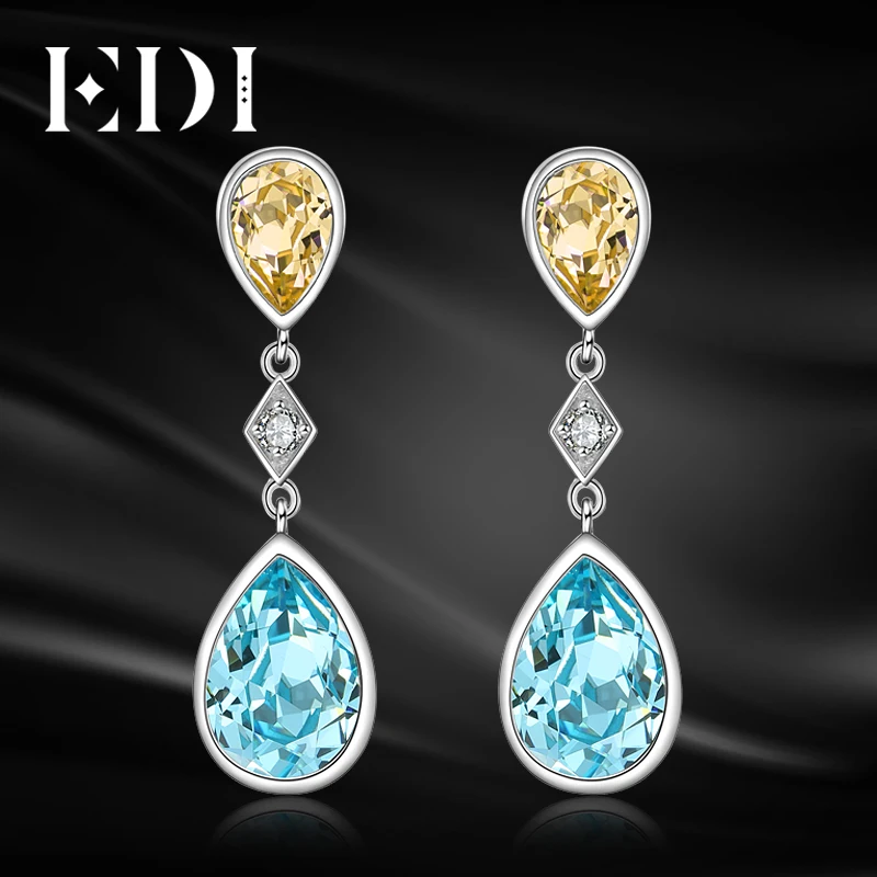 

EDI Natural Sky Blue Pear Cut Topaz Citrine 100% 925 Sterling Silver Drop Earrings For Women Simple Design Fine Jewelry