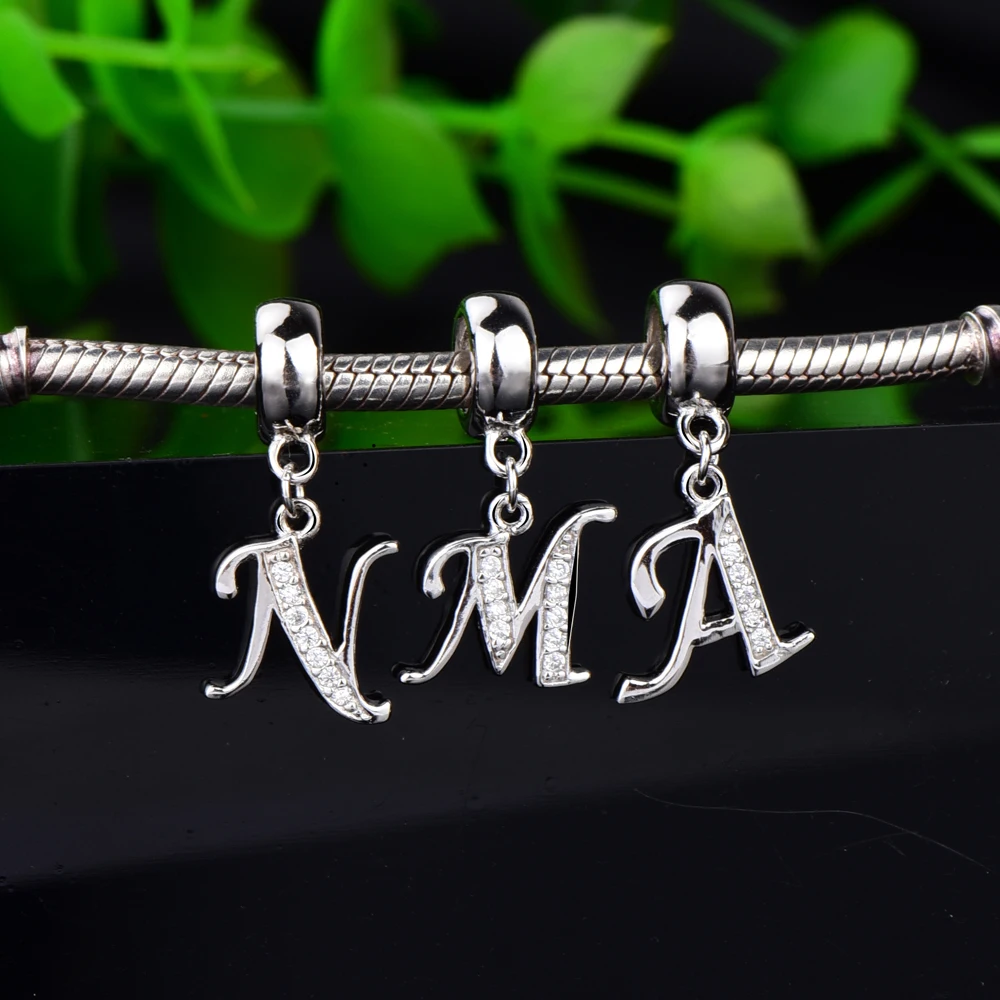 

Silver Letter Pendant Fit Pandora Charms Bracelets Original 925 Sterling Silver Charms A-Z Capital Alphabet Beads Cubic Jewelry