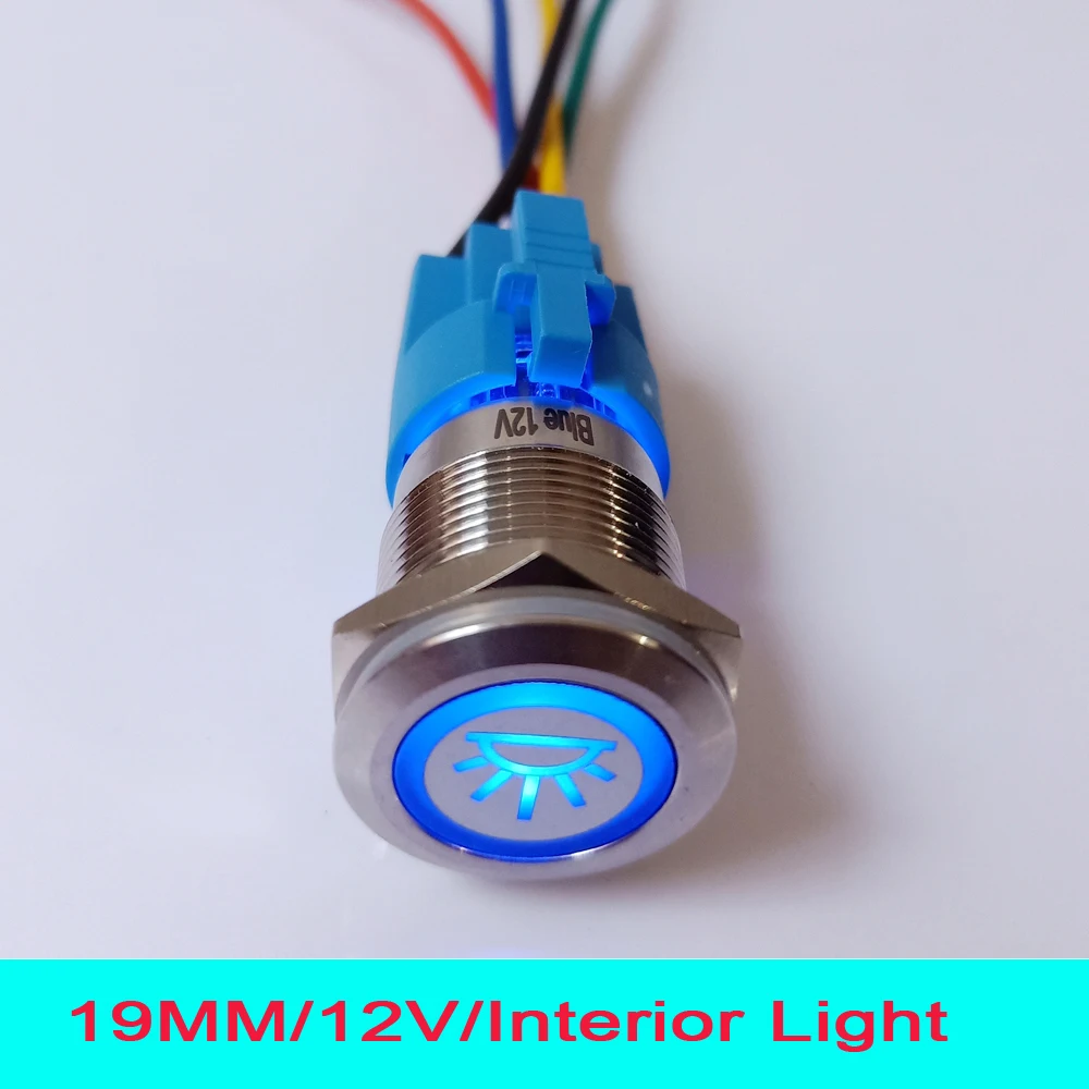 

19mm 12V LED Illuminated Interior Light Symbol Car Push Button Switch with 15cm wire plug connector socket