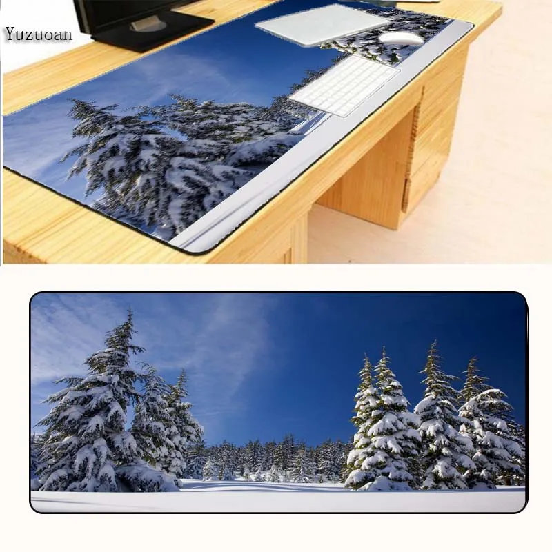 

Yuzuoan Snow Forest winter Nature Tree 90X40CM Control Speed Keyboard Computer Gaming Gamer for Large Lock Edge Table Mouse Pads