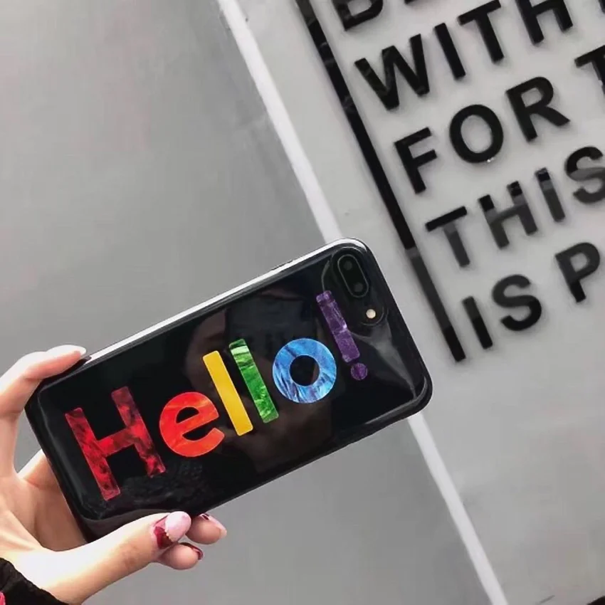 Luxury Rainbow Glitter Phone Case For iPhone 7 8 Plus X  Hello Letter Print Soft TPU Cases Back Cover For iPhone 8 7 6 S Plus  (8)