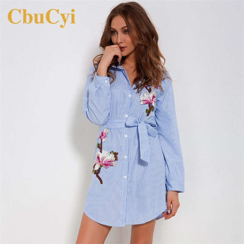 

Spring Women Embroidery Dresses Long-sleeve Striped Embroided Blouse Dress Women Sexy Beach Party Dresses ropa bordada de mujer