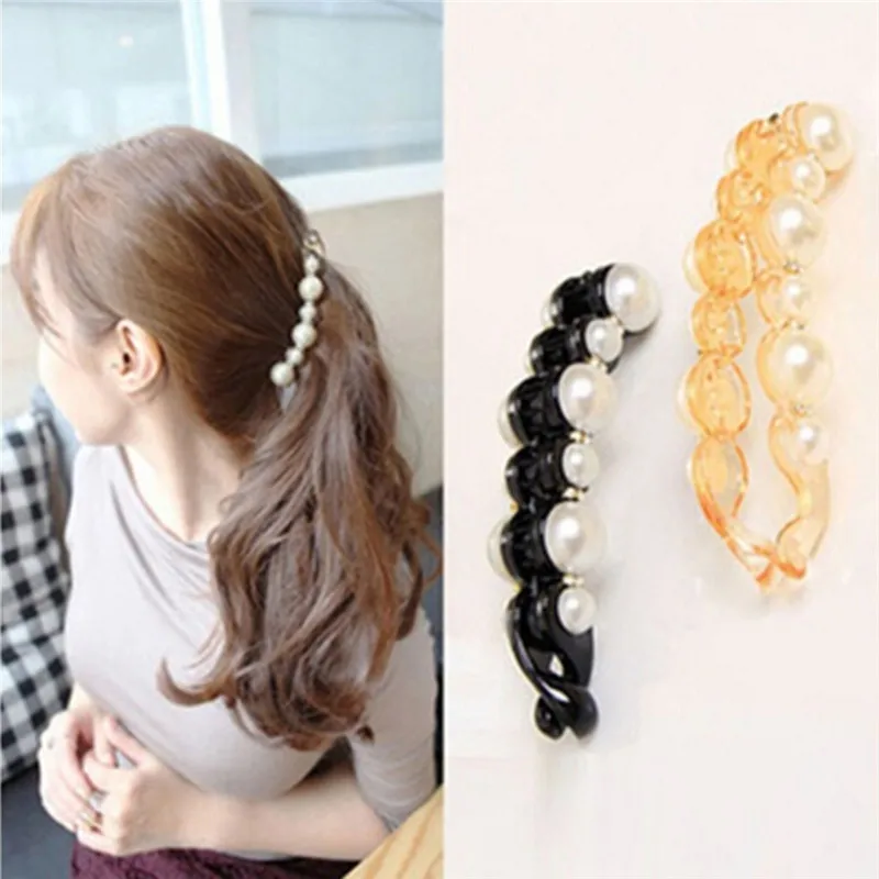 Imitation Pearl Hair Barrettes Girls Elegant Long Hair Ponytail Hair