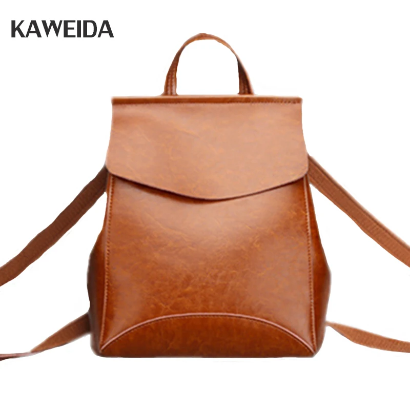 

Simple Style Backpack Women Oil Wax Cowhide Leather Backpacks For Teenage Girls School Bags Fashion Vintage Solid Shoulder Bag