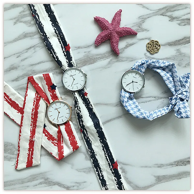Simple fashion art fan watches Geneva striped cloth cloth strap watches