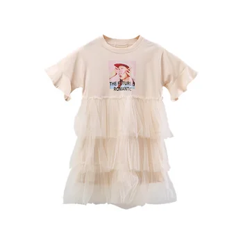 

2019 Summer Dress Kids New Baby Patchwork Girls Princess Dress Children Clothing Letter Print Layered Girls Dresses