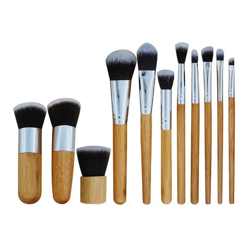 

11Pcs Professional Bamboo Makeup Brushes Cosmetics Foundation Make Up Brush Tools Kit for Powder Blusher Eyeshadow Eyeliner