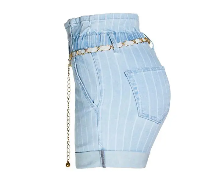 Cultiseed Женские полосатые джинсовые шорты для женщин европейские летние джинсы, шорты с цепным поясом женские модные повседневные шорты