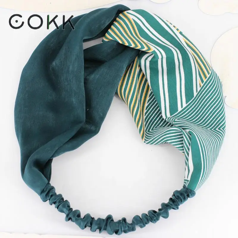 

COKK Brand Headband Hair Accessories For Women Hair Bows Hair Band Hoop Stitch Hairband Stripe Vintage Retro Bohemia Headdress