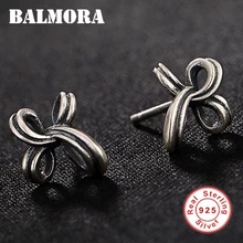 BALMORA 925 стерлингового серебра милый бант матовые серьги гвоздики для женщин подарок Мода ретро серебряные серьги ювелирные изделия Brincos JWE1005