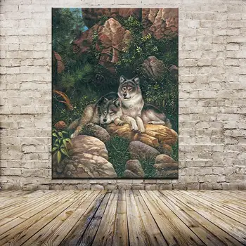 

Quality High Animal Oil Painting Wolf On Forest Picture Printed On Canvas Wall Paintings For living Room Office Room Hotel House