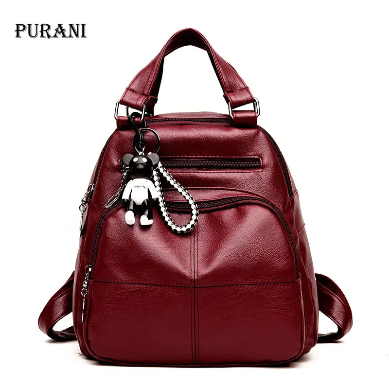 

Women Multifunction Fashion Backpack Soft PU Zipper Bear Pendant Large Capacity School Travel Teenager Girl Backpacks Mochila