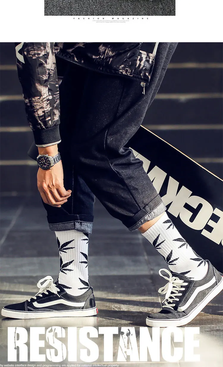 Мужские носки, зимние носки без пятки, высокое качество, Harajuku, Молодежный стиль, Носки с рисунком сорняков, мужские хлопковые носки в стиле хип-хоп, мужские носки, мужские носки