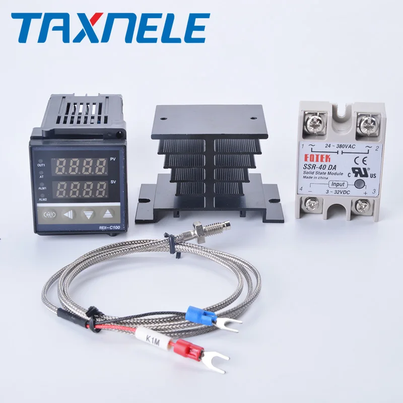 디지털 PID 온도 컨트롤러 REX-C100 REX C100 온도 조절기 + 40DA SSR 릴레이 + K 열전대 1m 프로브 RKC