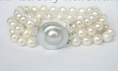 

Free Shipping >>>>> lustrous 3row 10mm round white pearl Bracelet blister 9