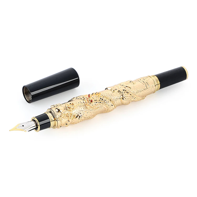 Presente do Negócio Dragão de Ouro Canetas de Tinta de Metal Artigos de Papelaria Jinhao Nobre Marca Belas Fountain Pen 0.5mm Escola Escritório Escrita Ouro Nib Mod. 195281 5 Jinhao Nobre Marca Presente Do Negócio Dragão
