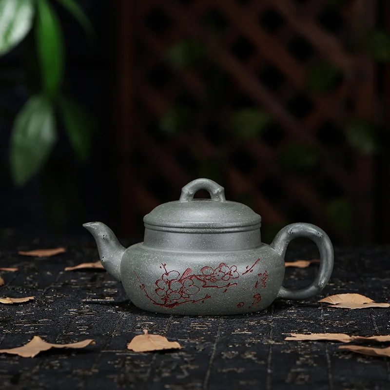 

Teapot Famous Full Manual Raw Ore Green Clay Carved Pot With Cold Fragrance Teapot Tea Set Gift Customized Generation Hair