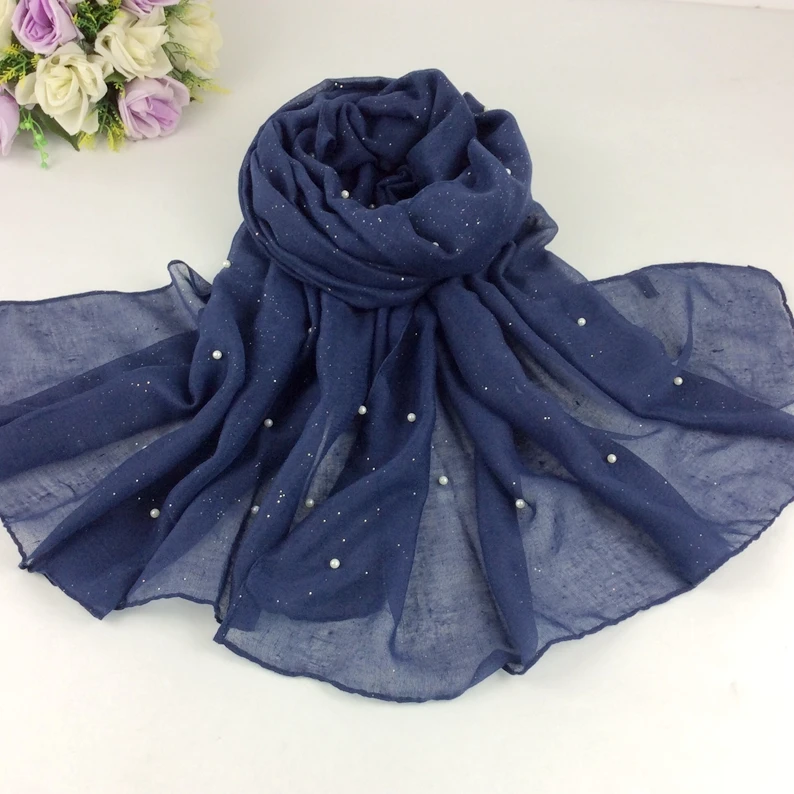 

Glitter Pearls Long Women Scarves And Shawls Muslim Hijab 10pcs/lot