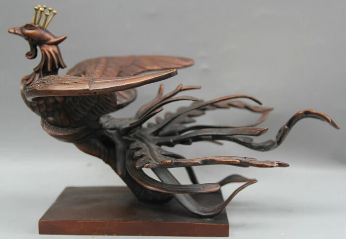 

xd 002256 12" Chinese Folk Feng Shui Bronze Flying Phoenix d Of Wonder Statue Sculpture