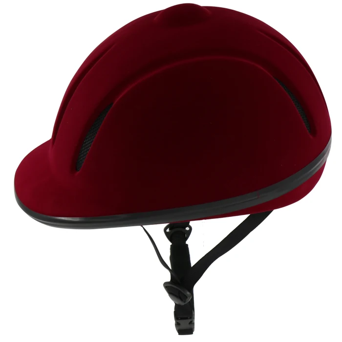 CE soft equestrian helmet wine red flock horse riding helmet with ABS