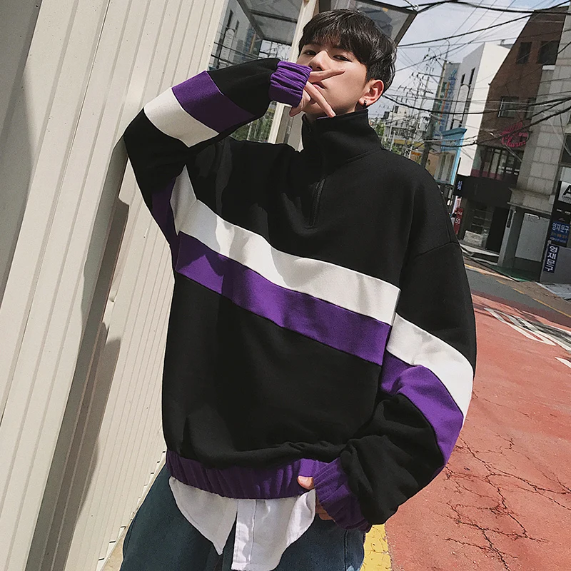 

Fashion Casual Men's Hoodie Spring And Autumn New M-2XL Colorblocking Loose Top Jacket Tricolor Personality Youth Popular