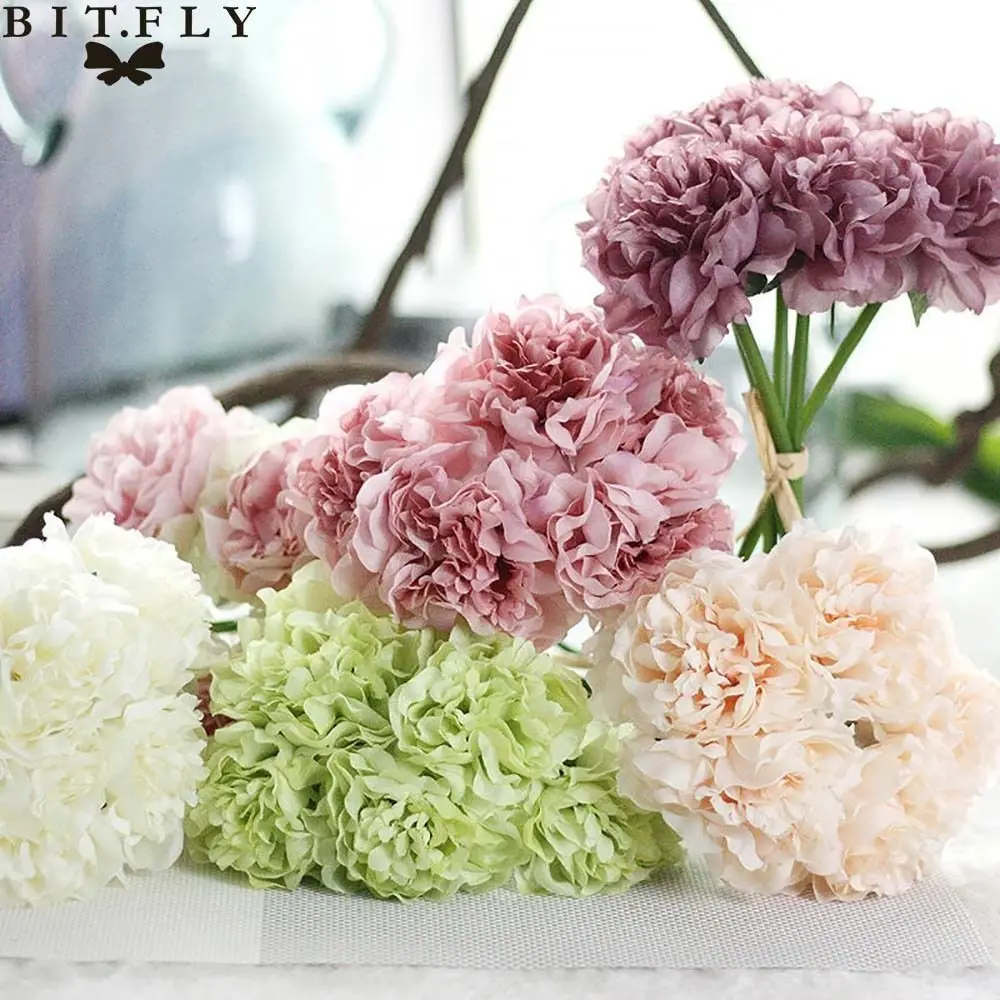 

Artificial Bouquet Peony 5 Heads Flower Fake Leaf Home Wedding Party Decoration Floral