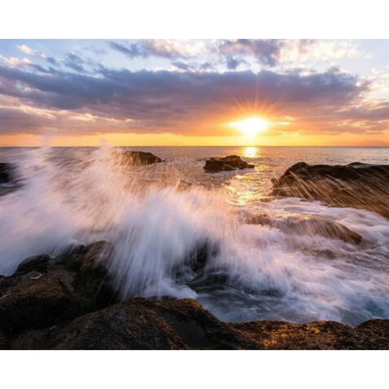 YIKEE diamond painting Sunset waves,3d diamond,5d full drill square