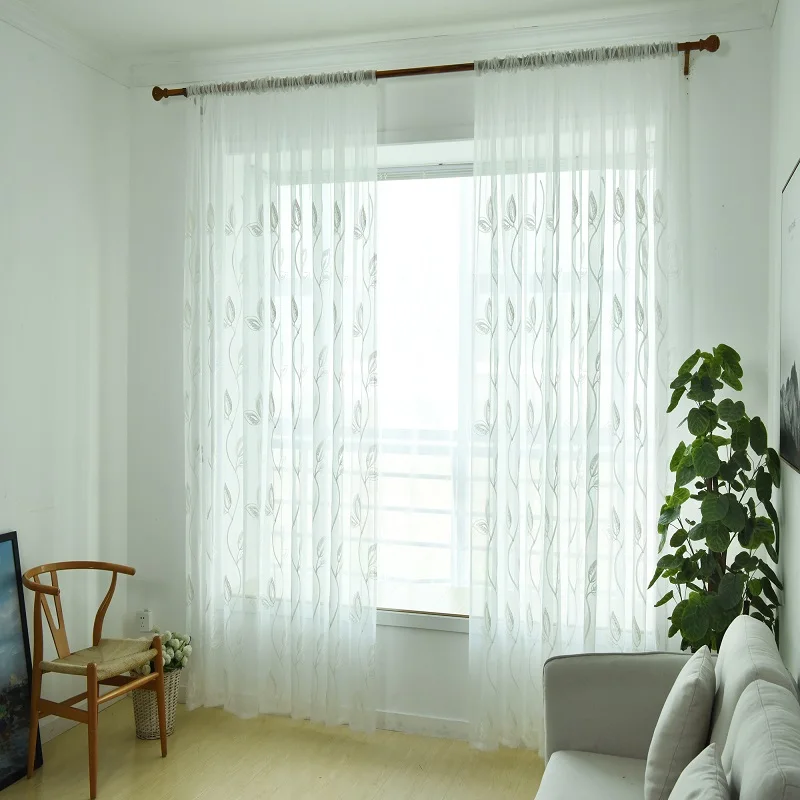 1 unid tela Burnout Tulle Voile cortina de la ventana transparente Sheer Leaves cortinas cortina para sala cortinas dormitorio