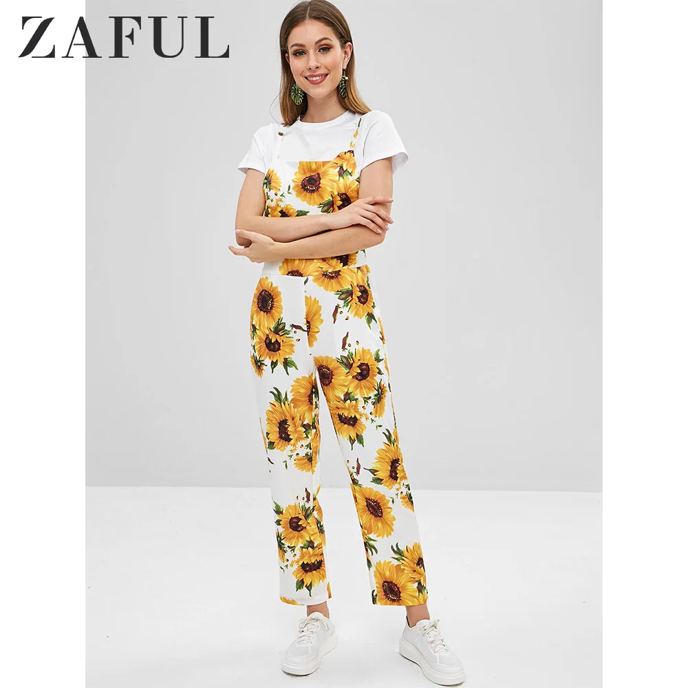 ZAFUL Sunflower Print Overalls Women Jumpsuit Summer Spring Backless Square Collar Sleeveless Long Rompers Ladies Clothes 2019 ZAFUL Sunflower Print Overalls Women Jumpsuit Summer Spring Backless Square Collar Sleeveless Long Rompers Ladies Clothes 2019