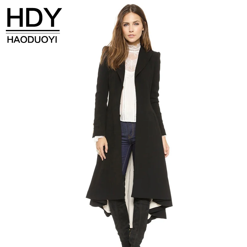 Automne Chaud Lady Outwears À Womenwool Mélange Manches Trench Mode Hiver Black Longues Tranchée Manteaux Noir Dames Haoduoyi 5F7S6xR