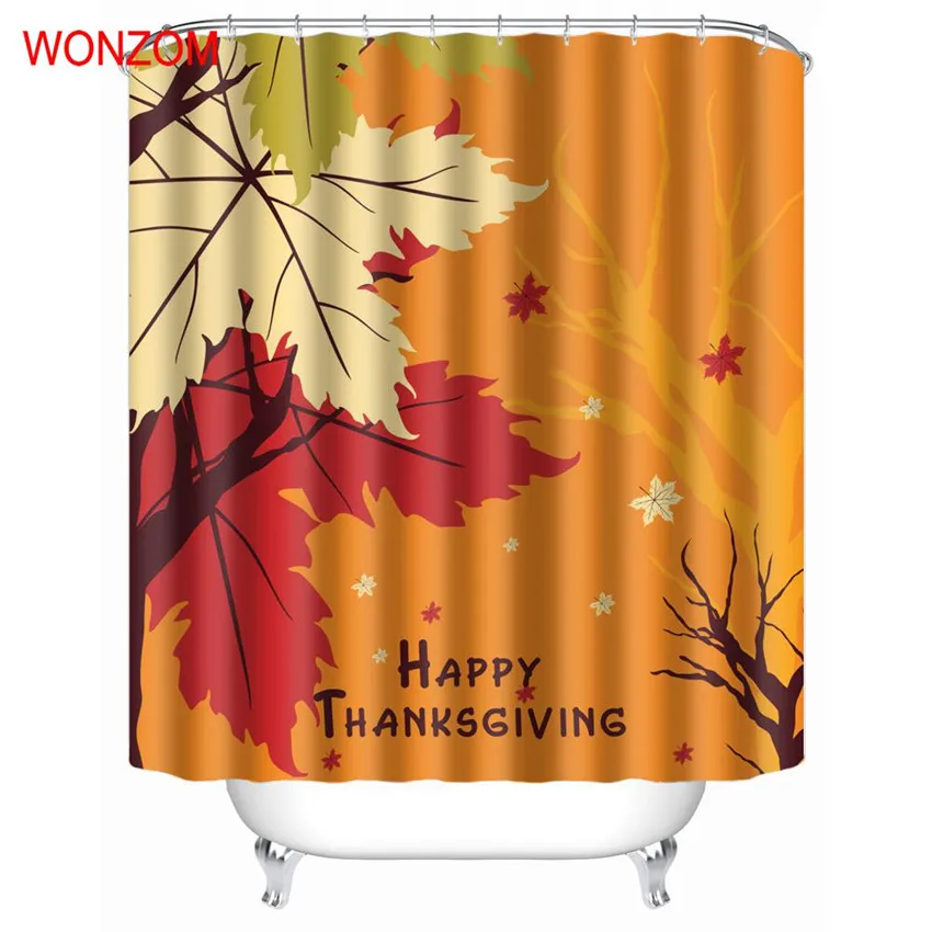 

WONZOM Leaves Shower Curtains with 12 Hooks For Bathroom Decor Modern Landscape Bath Waterproof Curtain Gift