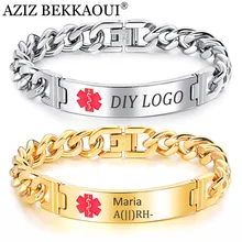 AZIZ BEKKAOUI гравировка имя медицинский оповещение браслеты медицинская идентификация ID браслеты из нержавеющей стали настроить ювелирные изделия