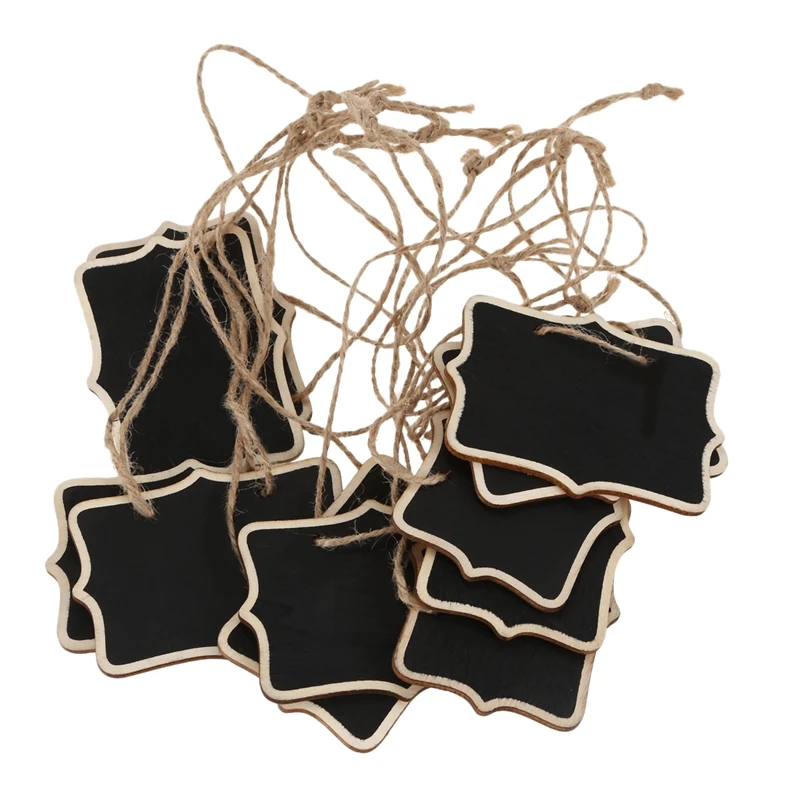 

12pcs/lot Hemp Rope Hanging Rectangle Chalkboards Mini Chalk Writing Material for Message Note Board Signs (Color: Black)